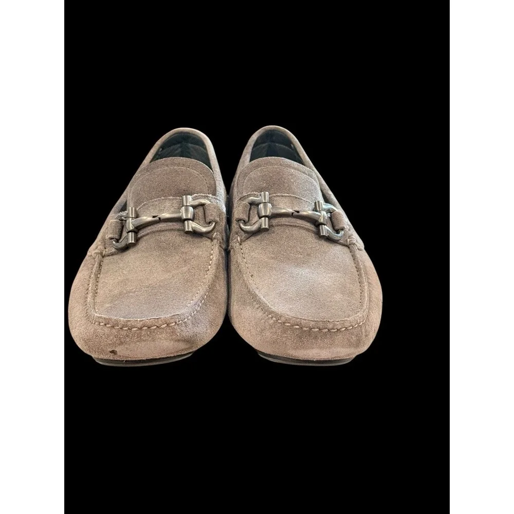 Salvatore Ferragamo Parigi Gancini Men's Loafers Grey Suede Size US 8 Preowned